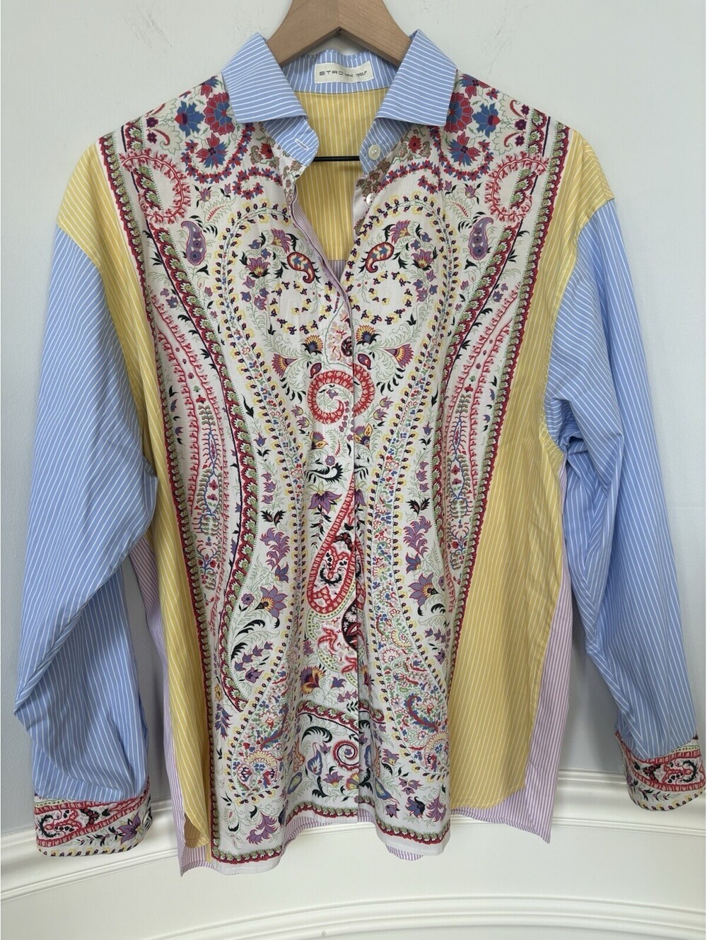 ETRO Milano Women's Patchwork Paisley & Stripe Button-Up Shirt IT 44 US 8 M